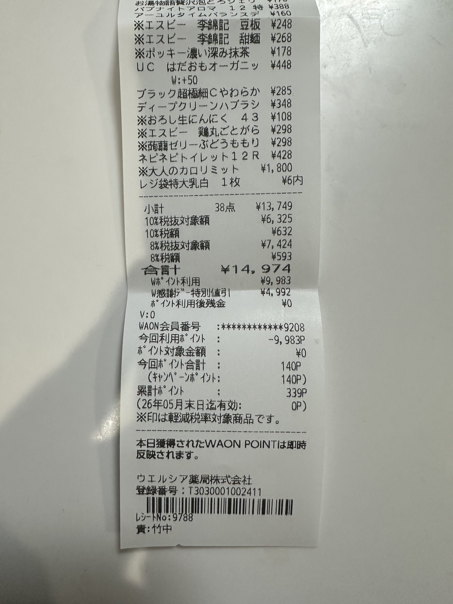ウェル活のレシート画像
